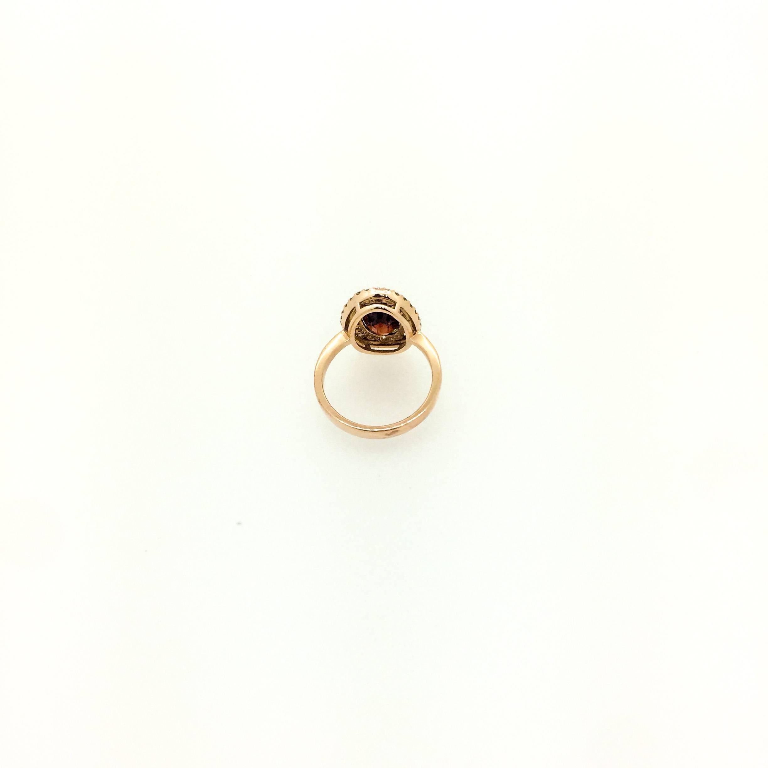 Oval Cut 3.87 Carat Spessartine Garnet Diamond 14 Karat Rose Gold Cocktail Ring