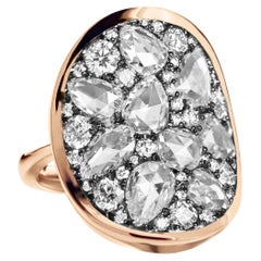 3.87 Carat White DEFVVS Rose-Cut and Brilliant-Cut Diamond Pave Ring