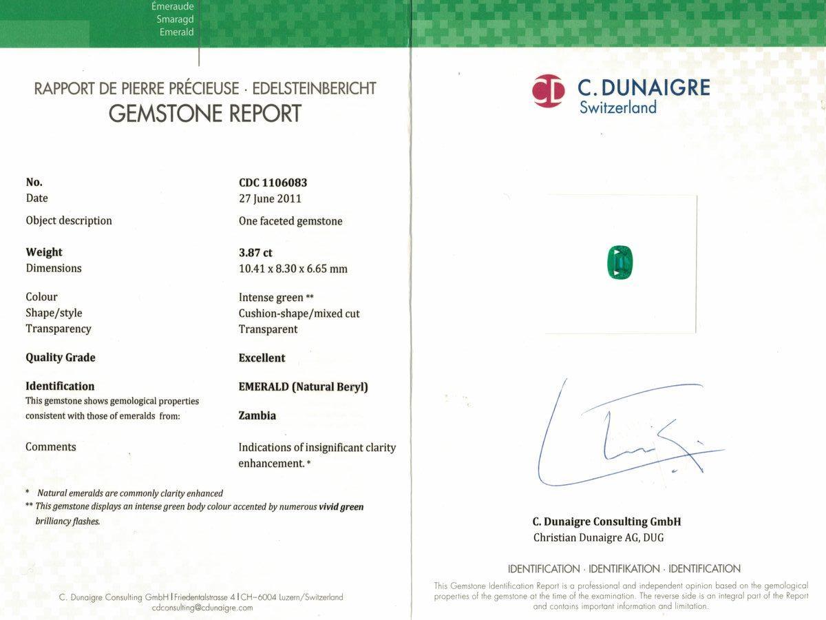 GRS-zertifizierter 3,8 Karat sambischer Smaragd & Diamant-Ring aus 18 Karat Gelbgold im Angebot 1