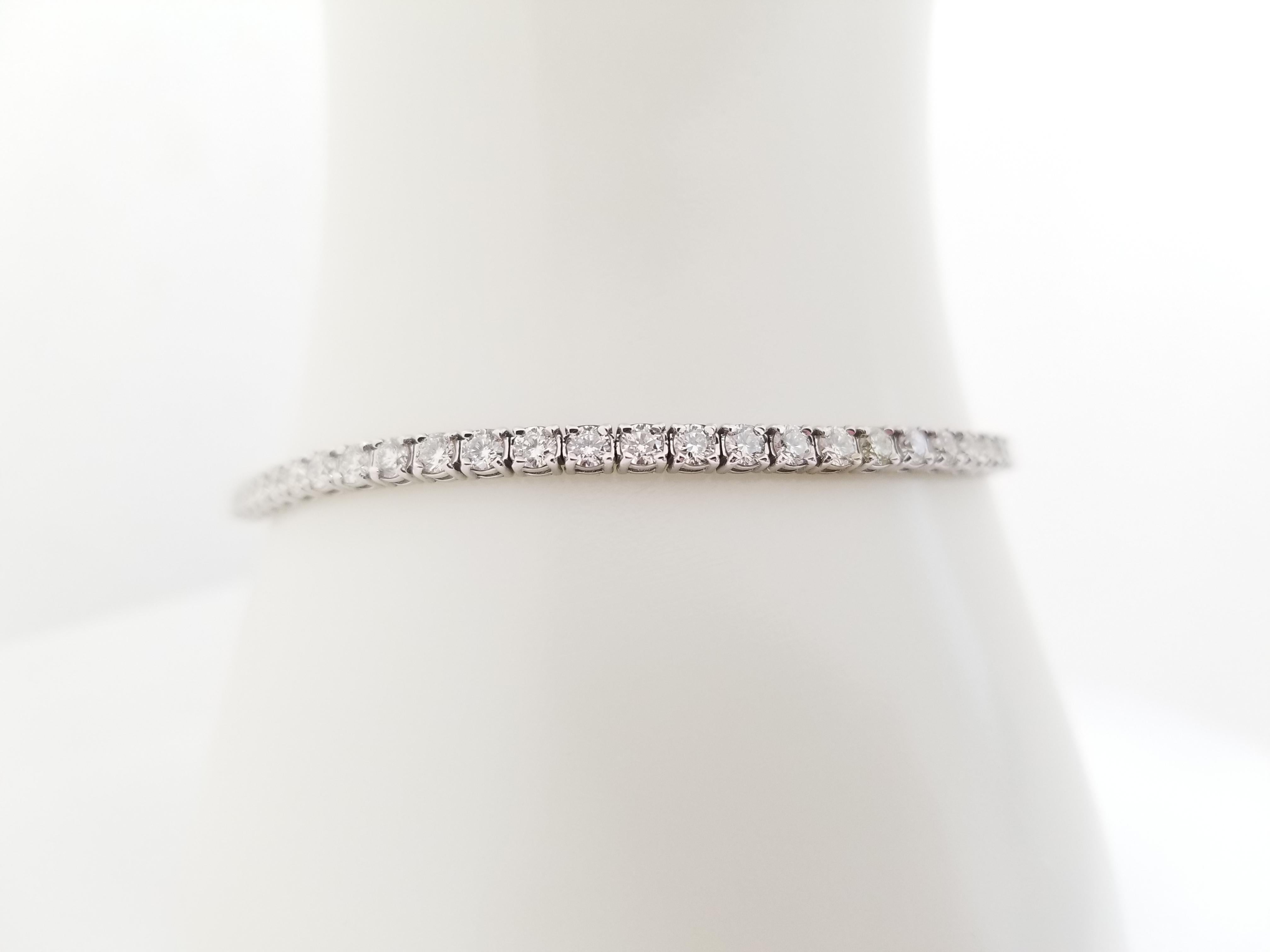 3.87 Carats Diamond Cut Tennis Bracelet 14 Karat White Gold In New Condition In Great Neck, NY