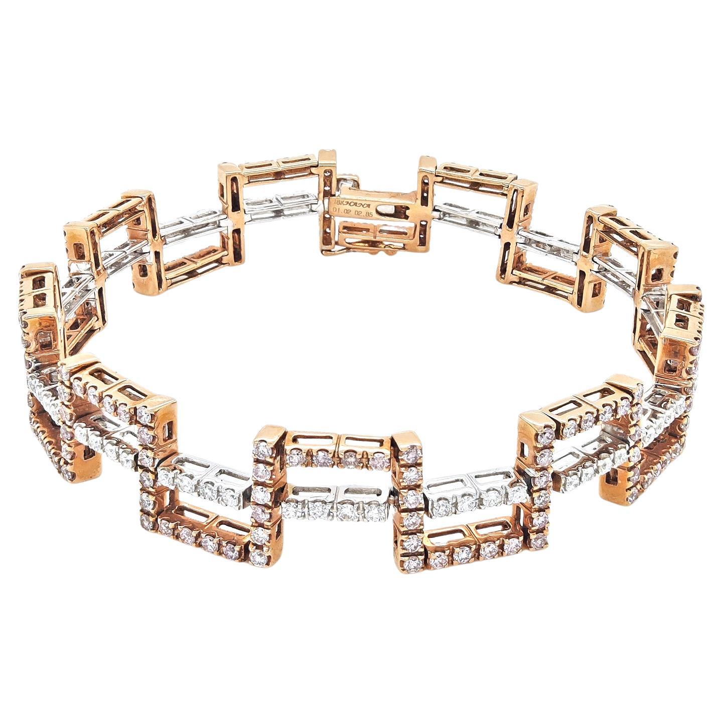 3,87 Karat Pink Diamond und weißer Diamant Armband aus Rosé- und Weißgold
