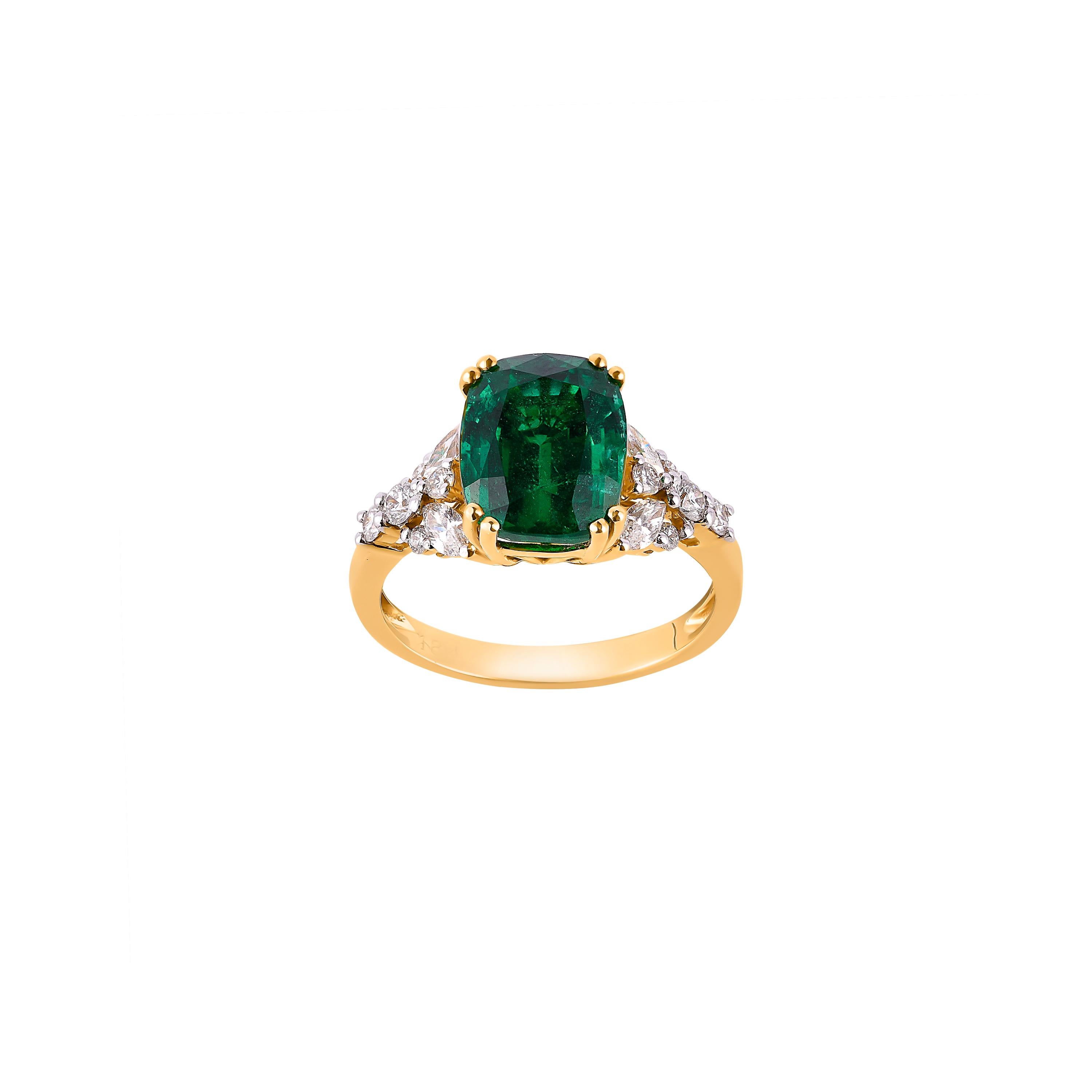Sunita Nahata GRS zertifizierter sambischer Smaragd 3.80ct. Ring aus 18KYG mit Diamant. (Zeitgenössisch) im Angebot