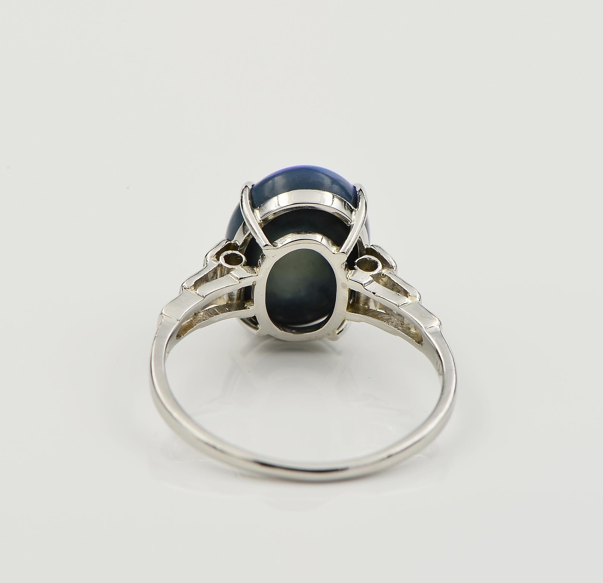 Vintage 3.87 Ct Australian Black  Bague en platine avec diamant et opale verte bleue en vente 4