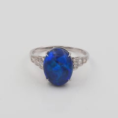 Vintage 3.87 Ct Australian Black  Blue Green Opal Diamond Platinum ring