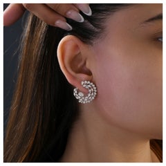 3.87 ct Multi Shaped Diamond Open Crescent Hoop Earrings 18K White gold for gift