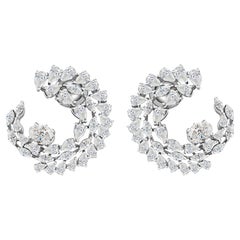 3.87 ct Multi Shaped Diamond Open Crescent Hoop Earrings 18K White gold for gift