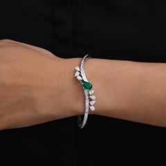 3.87 CTW Zambian Emerald SI/H Diamond Channel Set Bracelet 18 Karat White Gold
