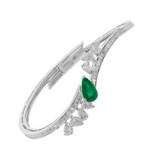 3.87 CTW Zambian Emerald SI/H Diamond Channel Set Bracelet 18 Karat White Gold