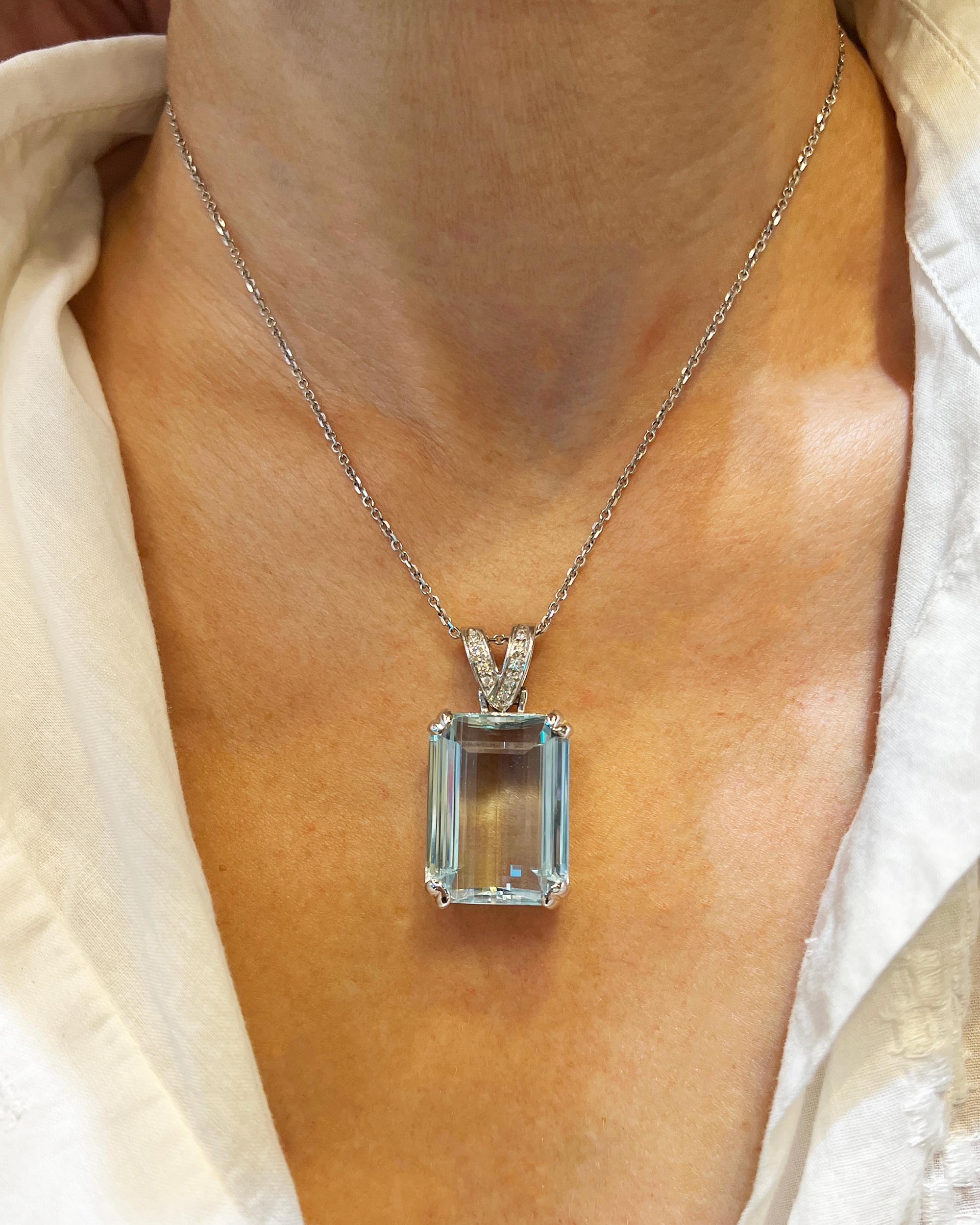 Emerald Cut 38.70 Carat Aquamarine Diamond Pendant