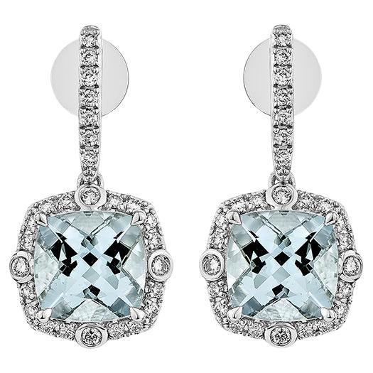 3.874 Carat Aquamarine Drop Earring in 18Karat White Gold with White Diamond.