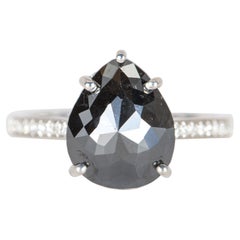 3.87ct Schwarzer Diamant mit Diamant Pave Band 14K Weißgold Verlobungsring R6308
