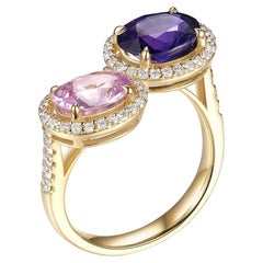 Anello con zaffiro fantasia Toi et Moi da 3,87 carati in oro giallo 18 carati
