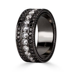 3.87ct Round Cut White and Black Diamond Men's Wedding Band in 18k Black Gold