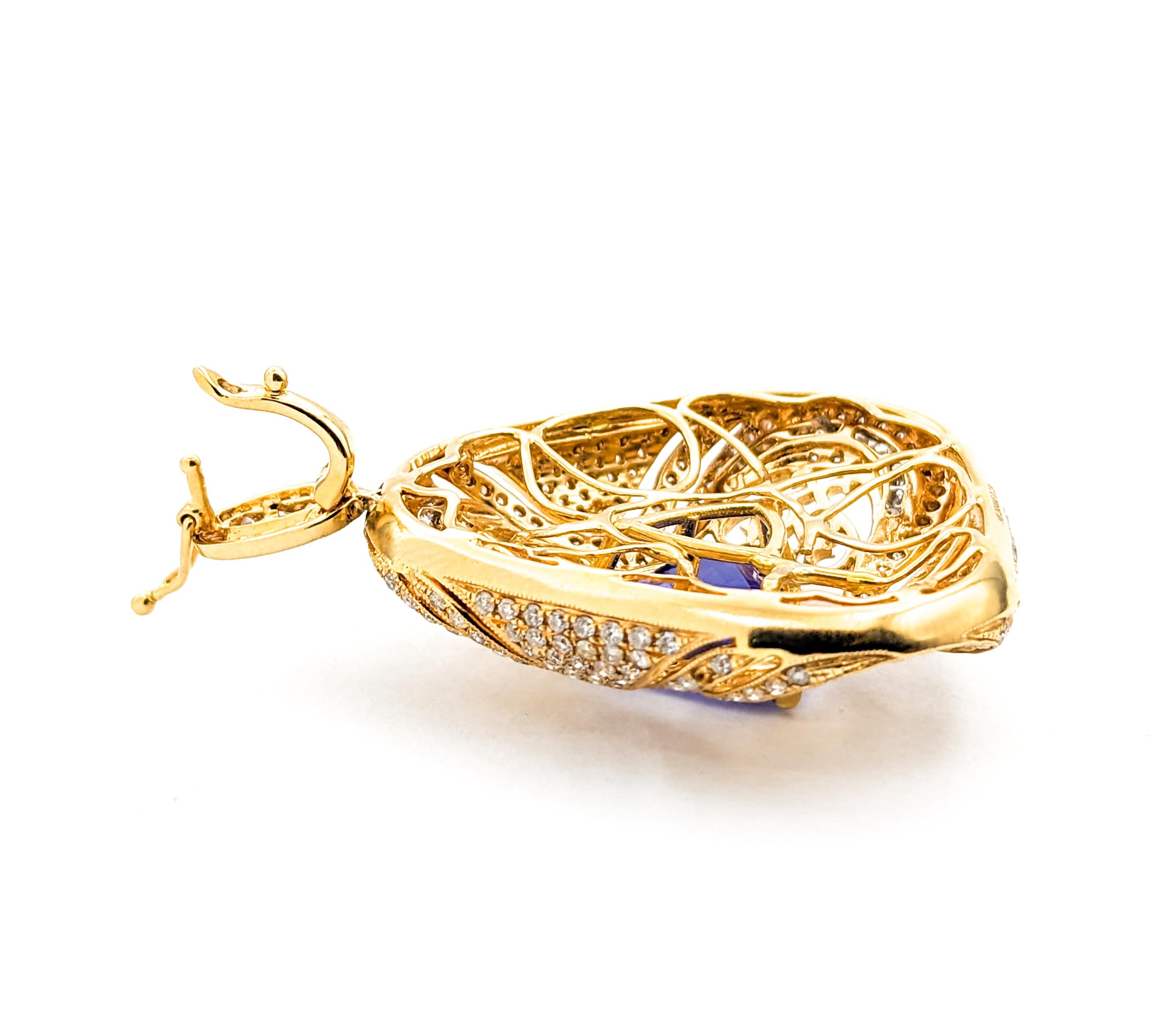Women's 3.87ct Trillion Tanzanite & 2.24ctw Diamond Pendant Necklace In Two-Tone Gold For Sale