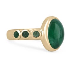 3.87tcw 14K Dark Green Natural Emerald Cabochon Multi-Gemstone Pinky Gold Ring