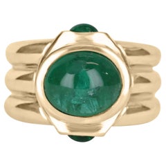 3.87tcw 14K Emerald Cabochon Three Stone Ring