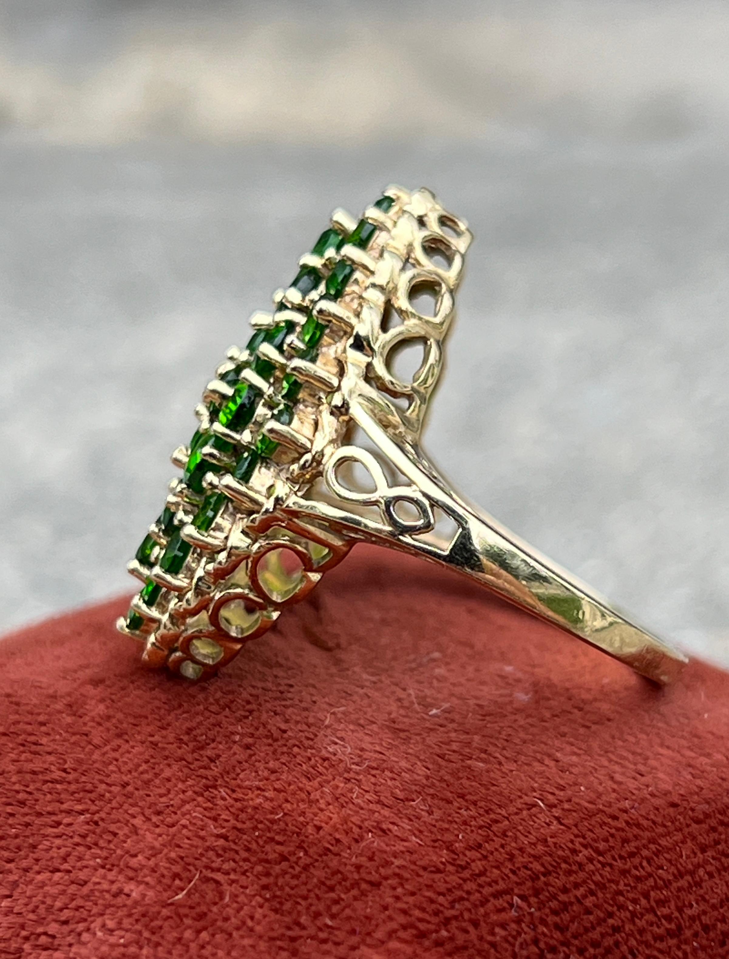 3.88 Carat Chrome Diopside 14k Yellow Gold Cluster Ring 6