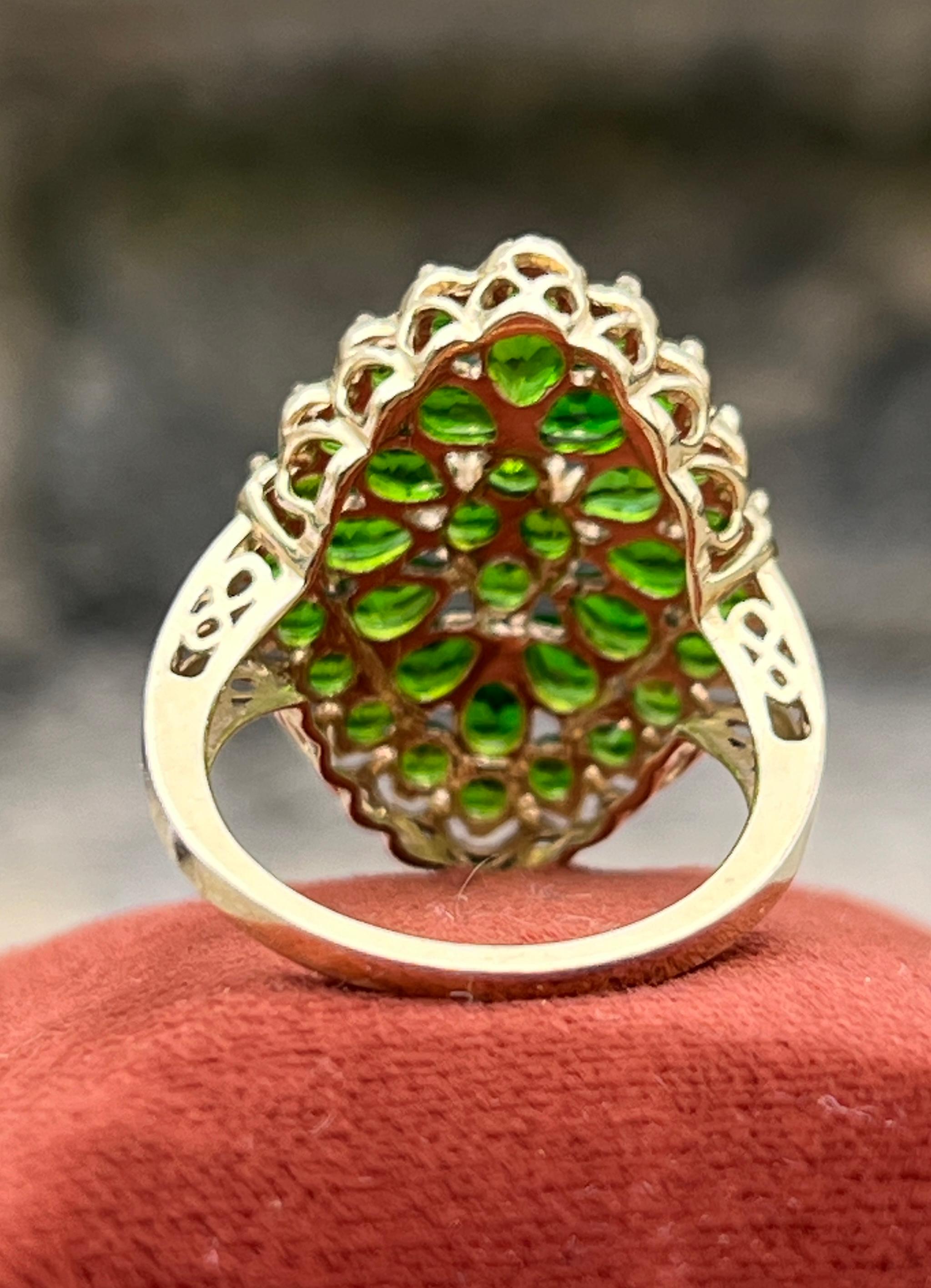 3.88 Carat Chrome Diopside 14k Yellow Gold Cluster Ring 7