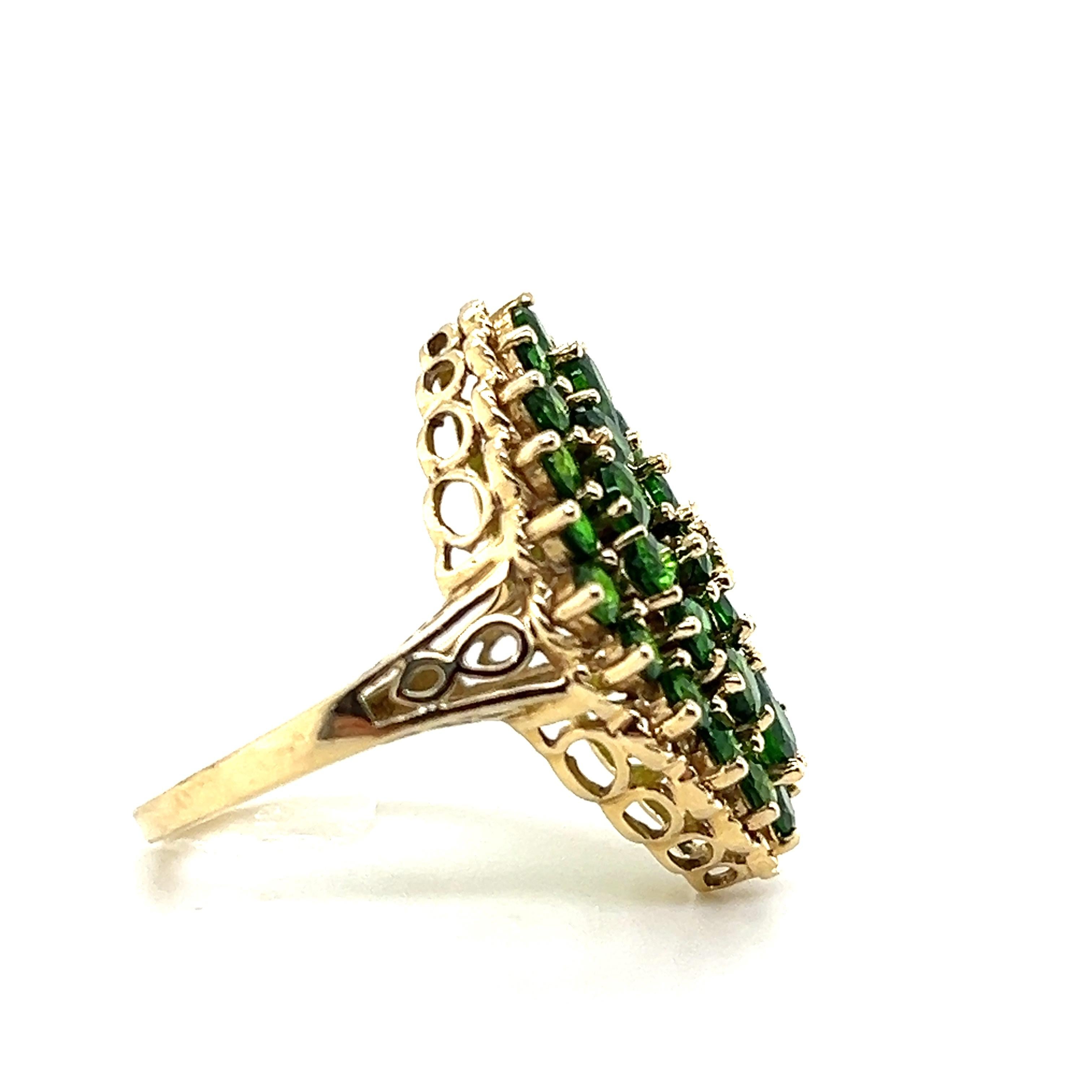 3.88 Carat Chrome Diopside 14k Yellow Gold Cluster Ring 1