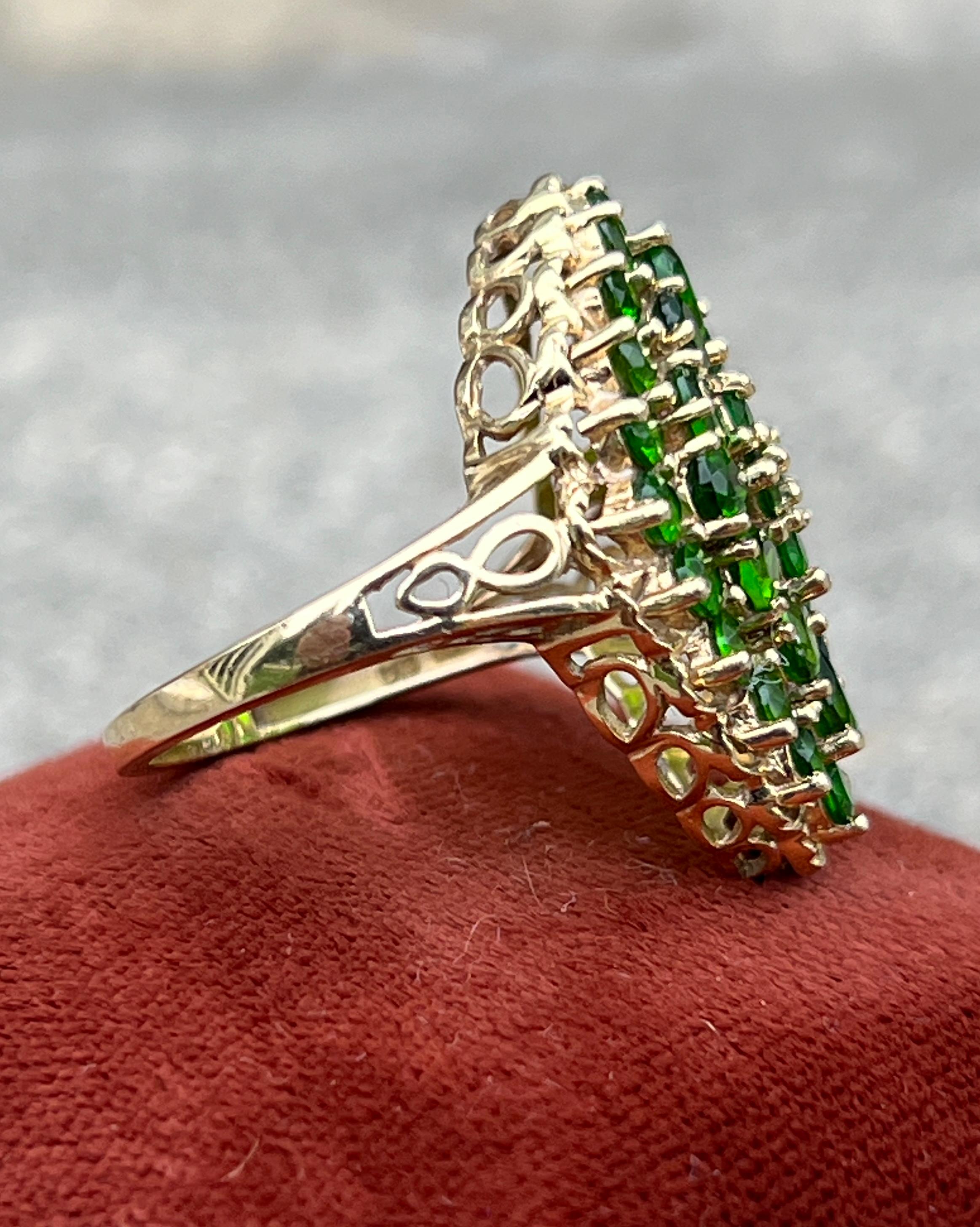 3.88 Carat Chrome Diopside 14k Yellow Gold Cluster Ring 5
