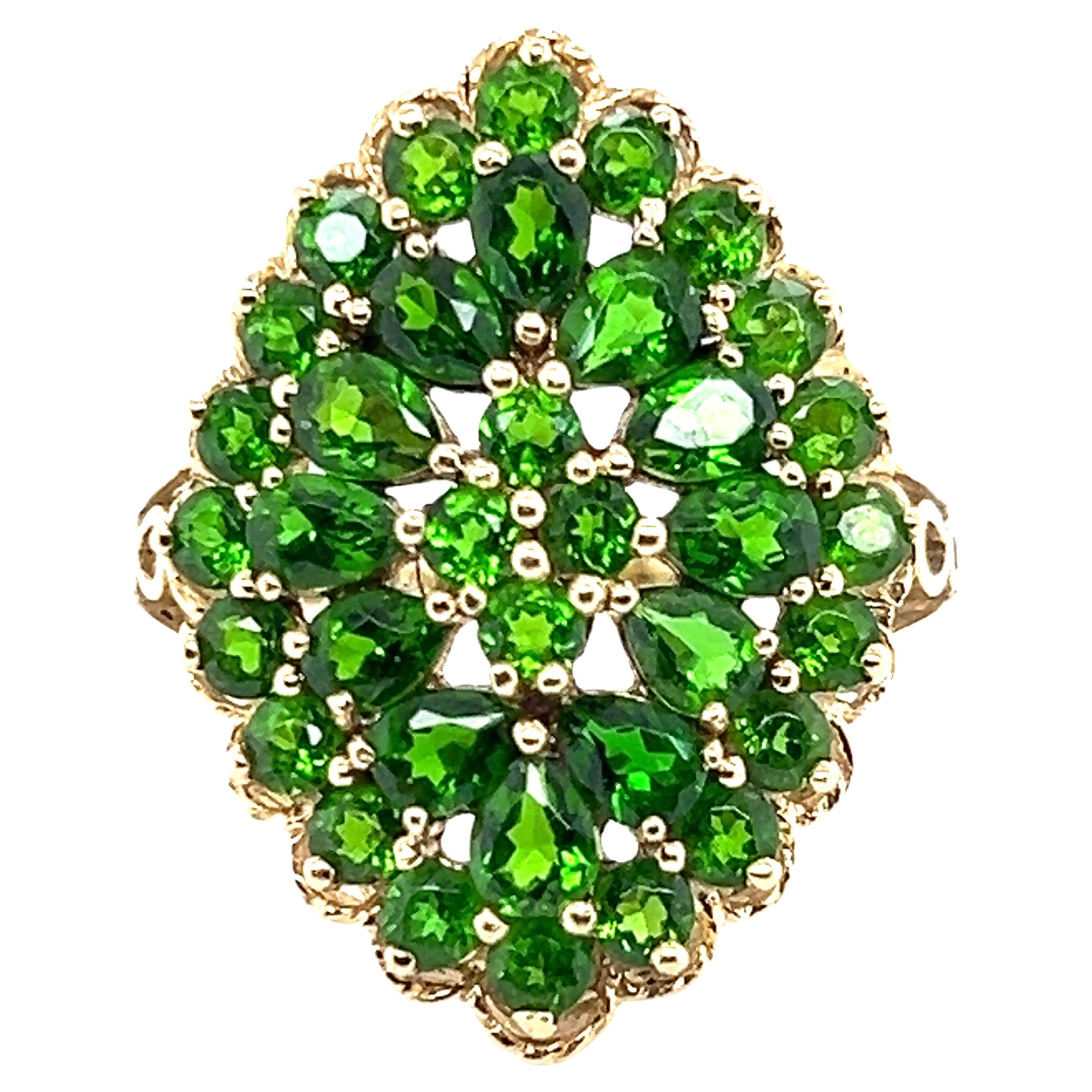 3.88 Carat Chrome Diopside 14k Yellow Gold Cluster Ring