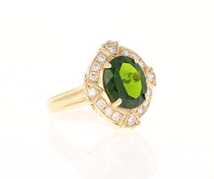 3.88 Carat Chrome Diopside Diamond 14 Karat Yellow Gold Ring