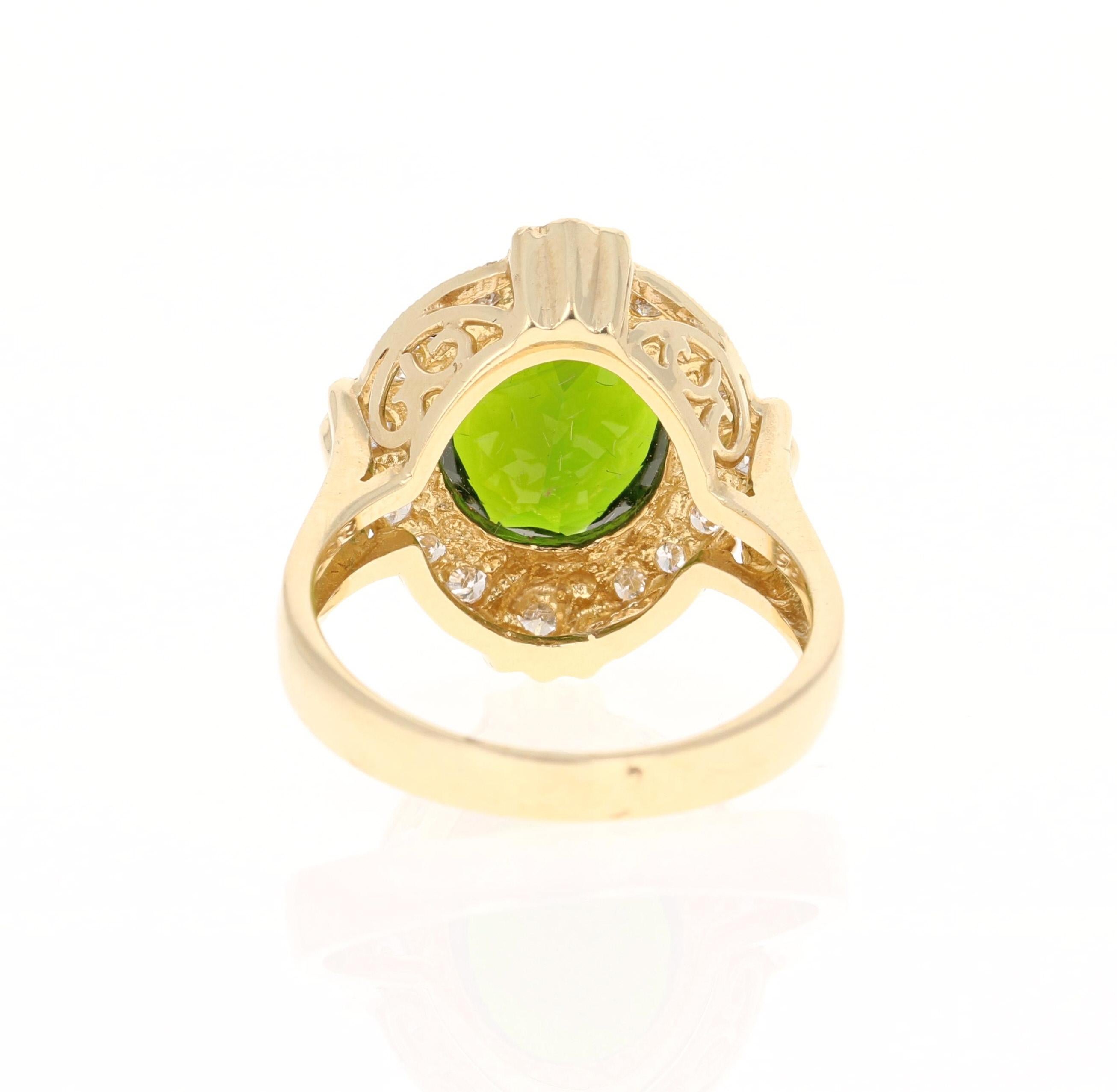 3,68 Karat Chrom Diopside Diamant 14 Karat Gelbgold Ring (Ovalschliff) im Angebot