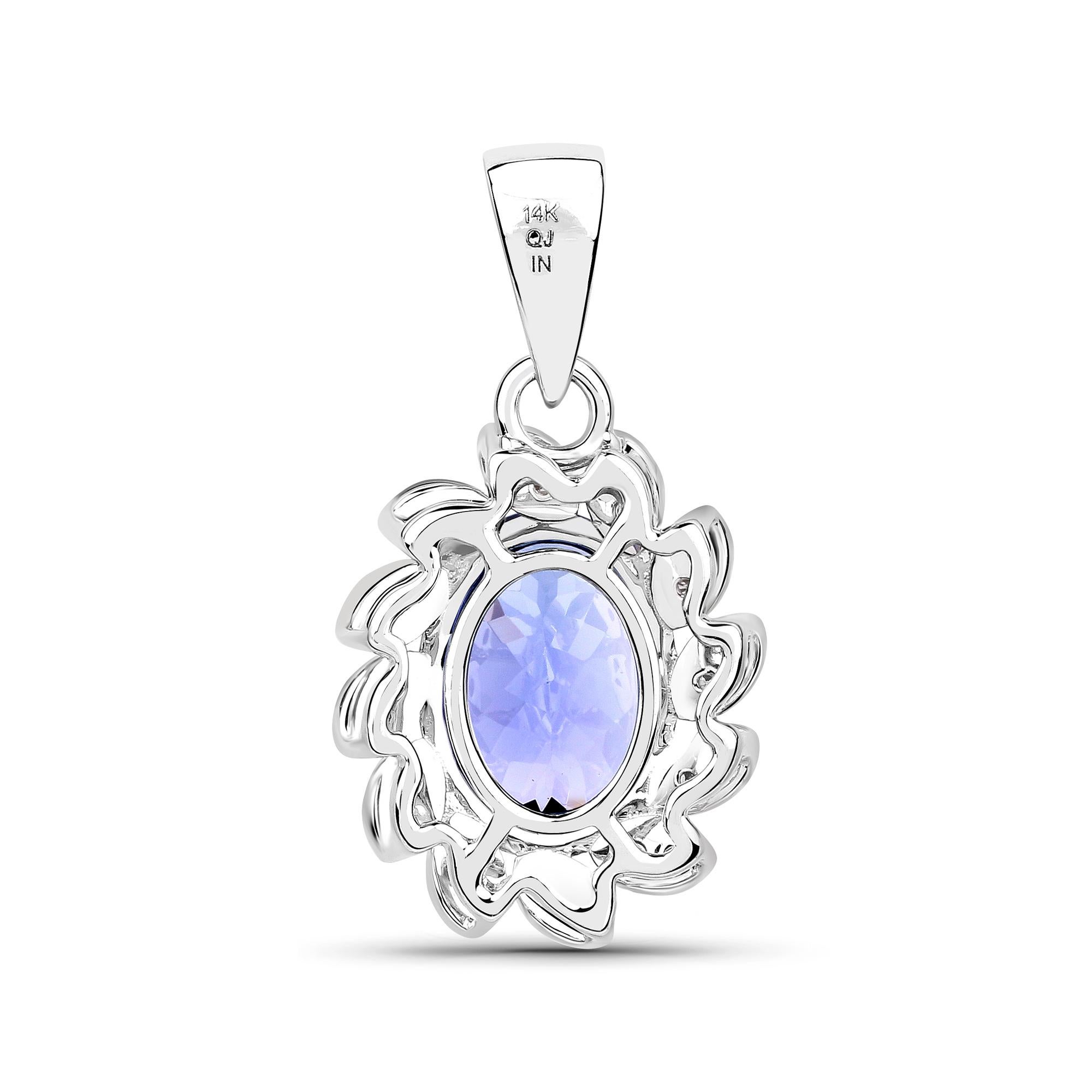 Contemporary 3.88 Carat Genuine Tanzanite and White Diamond 14 Karat White Gold Pendant