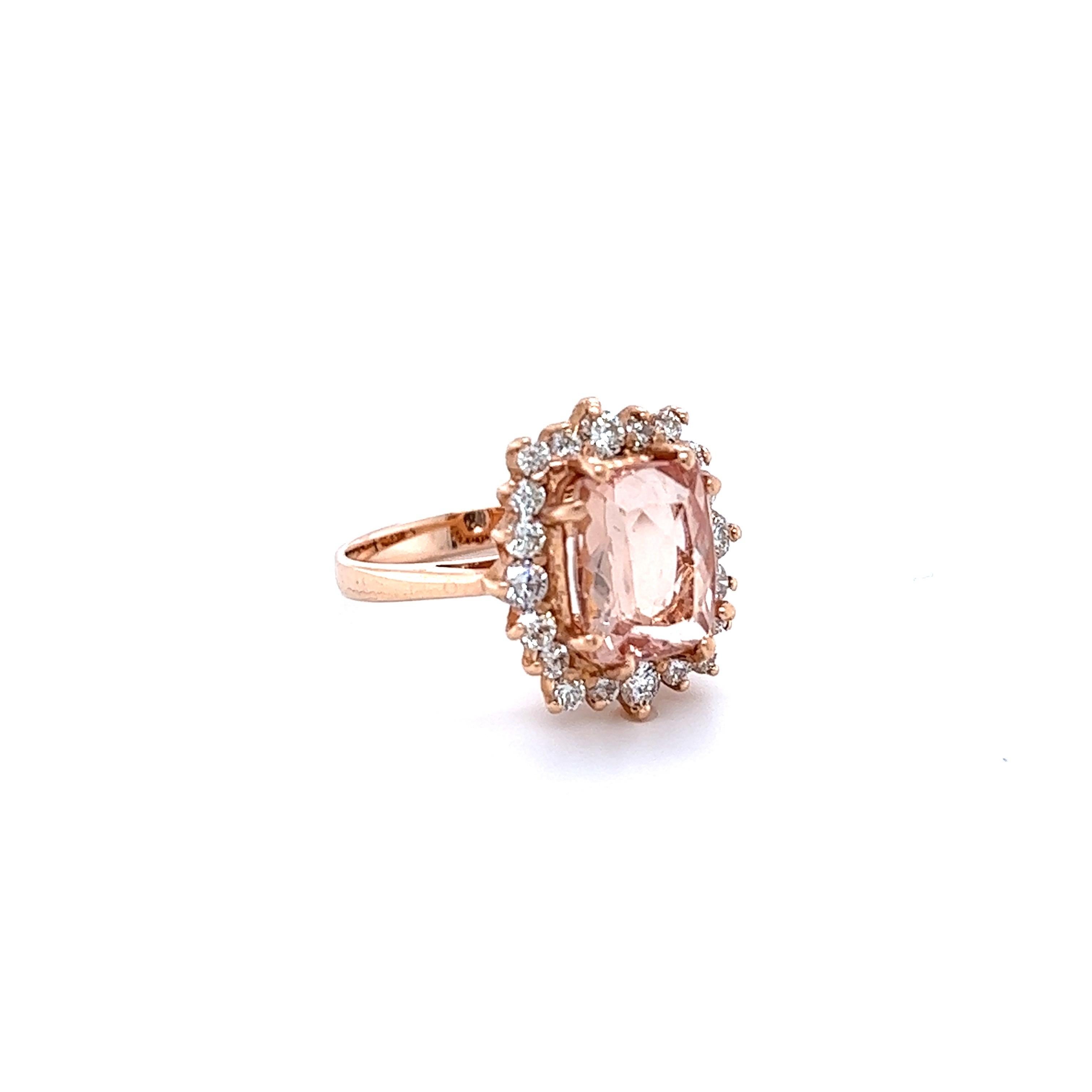 Contemporary 3.88 Carat Morganite Diamond Rose Gold Ring For Sale