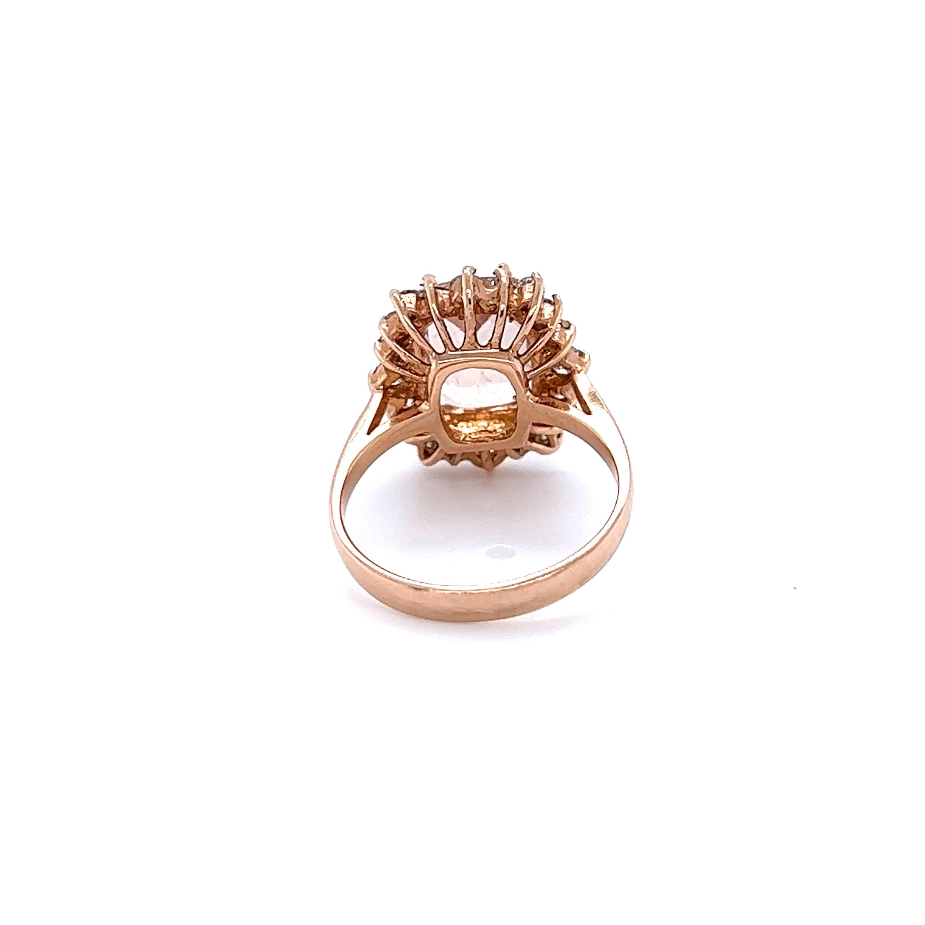 3.88 Carat Morganite Diamond Rose Gold Ring In New Condition For Sale In Los Angeles, CA