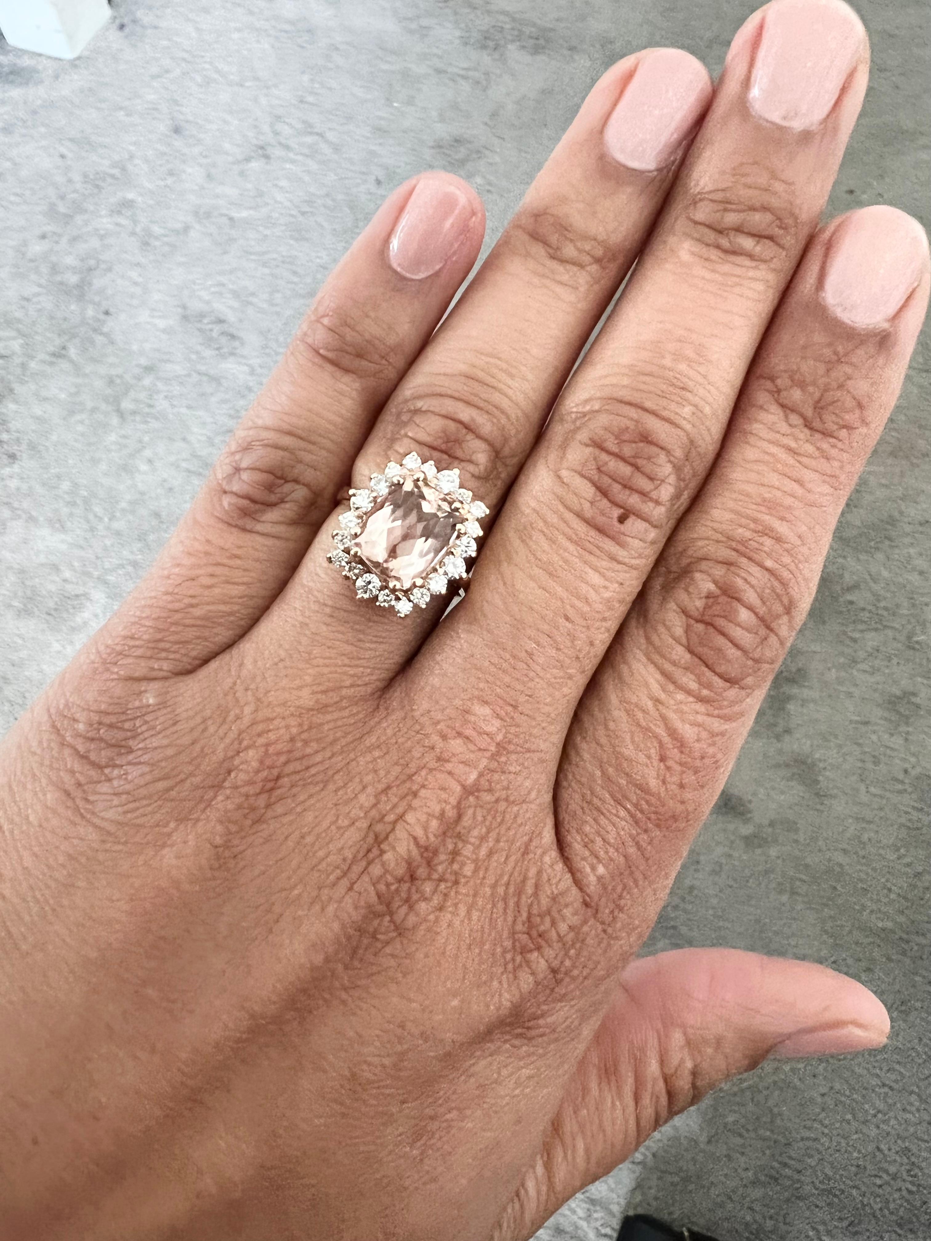 Women's 3.88 Carat Morganite Diamond Rose Gold Ring For Sale