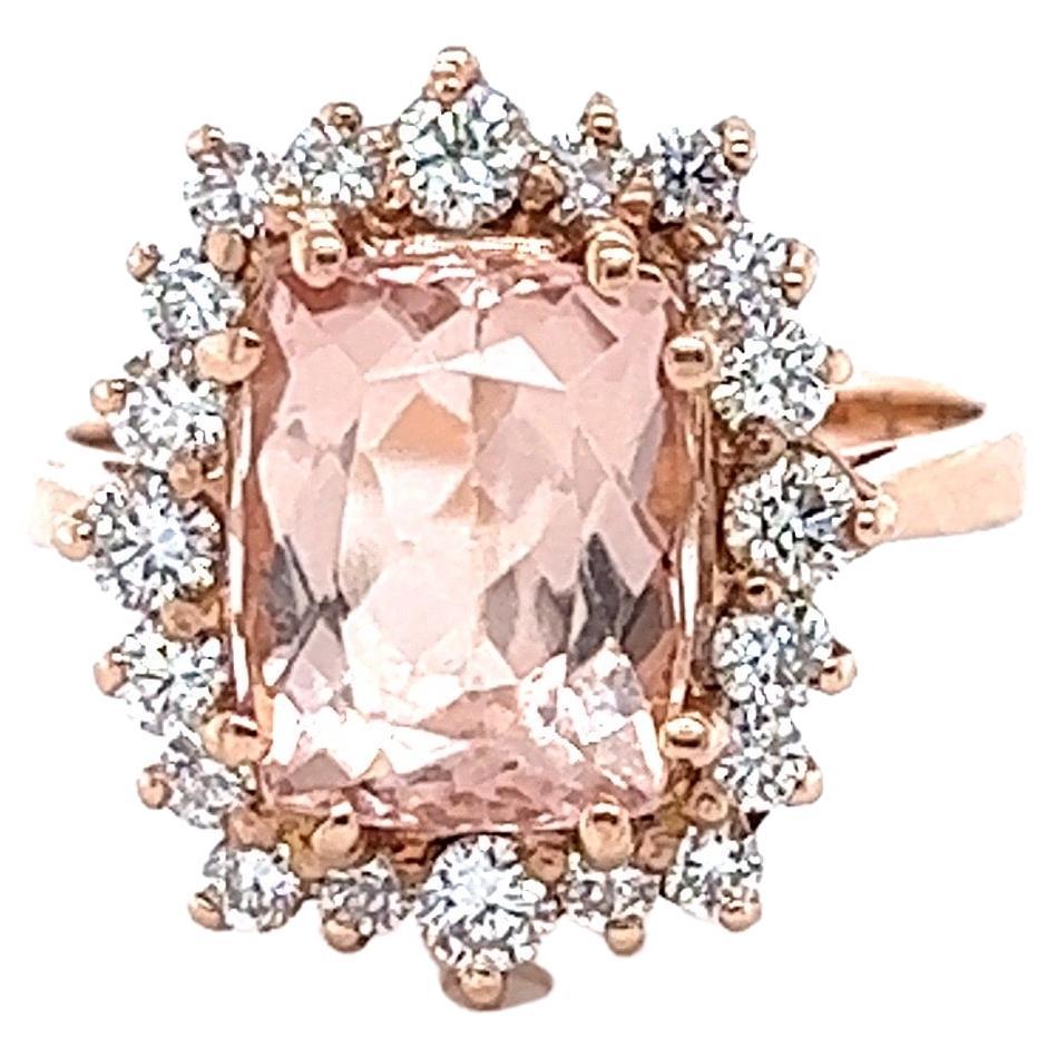 Bague en or rose avec diamants et morganite de 3,88 carats