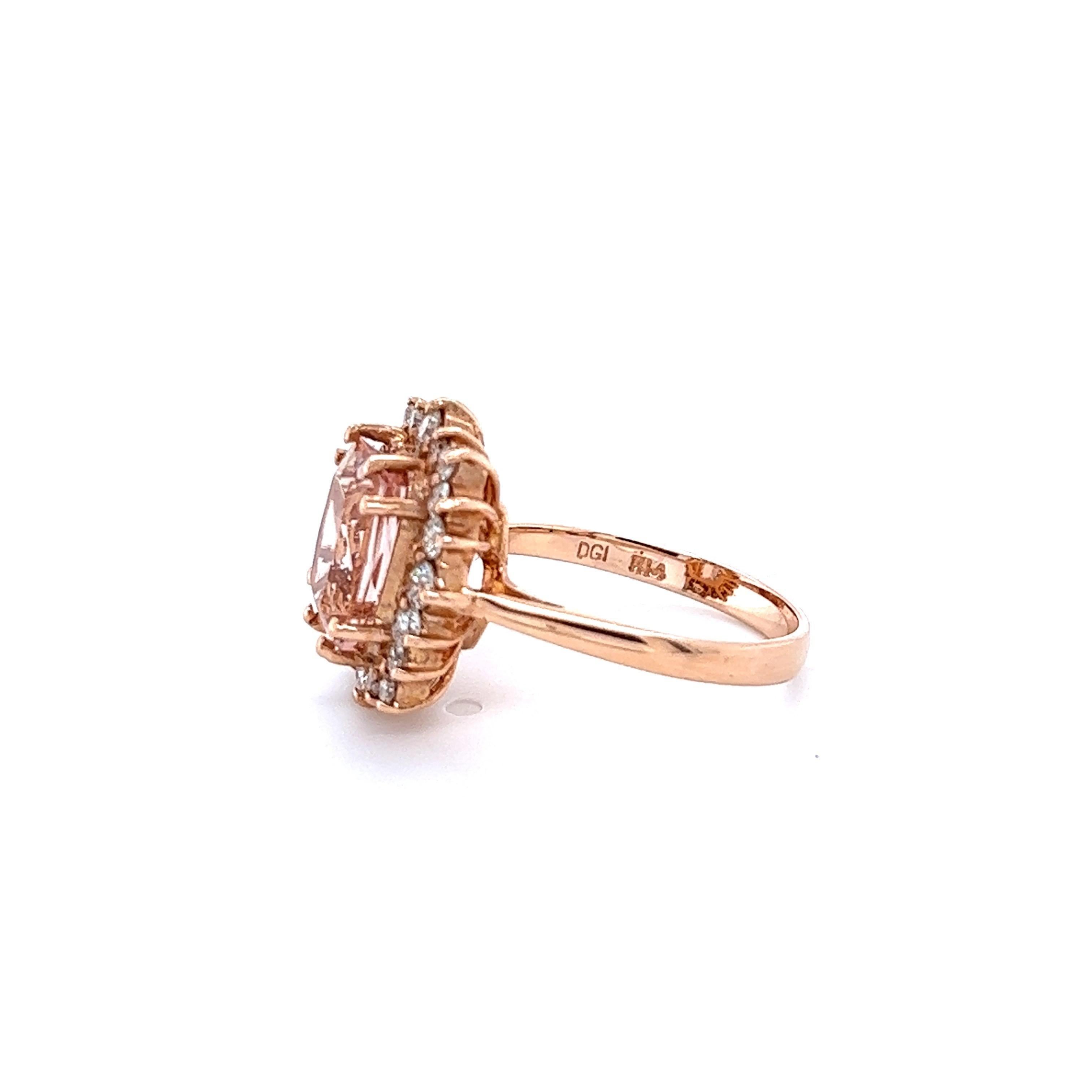3.88 Karat Natürlicher Morganit Diamant Rose Gold Cocktail Ring (Smaragdschliff) im Angebot