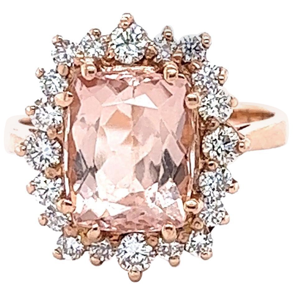 3.88 Karat Natürlicher Morganit Diamant Rose Gold Cocktail Ring