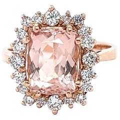 3.88 Karat Natürlicher Morganit Diamant Rose Gold Cocktail Ring