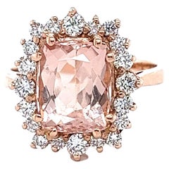 3.88 Carat Natural Morganite Diamond Rose Gold Cocktail Ring