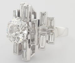3.88 Carat Old European Cut Diamond Engagement Ring in 18K White Gold