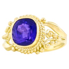Vintage 3.88 Carat Purple Sapphire-Set Gold Ring GIA