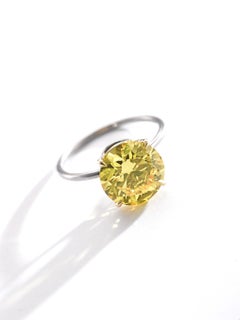 3.88 Carat Round Brilliant Statement Fancy Yellow 14K White Gold Diamond Ring