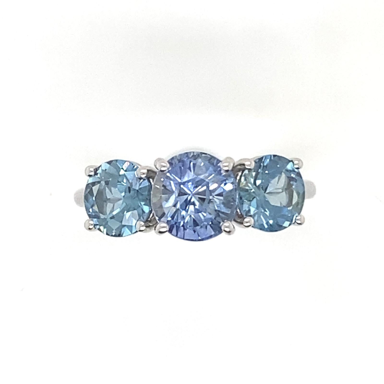 Women's 3.88 Carat Sapphire Three Stone Platinum Engagement Ring For Sale