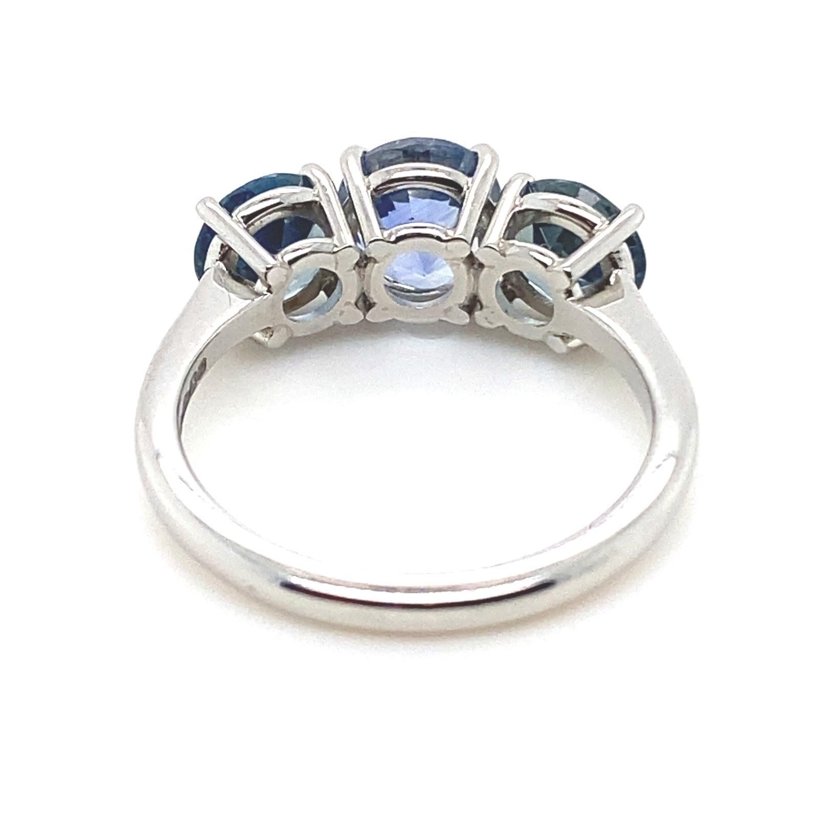 3.88 Carat Sapphire Three Stone Platinum Engagement Ring For Sale 1
