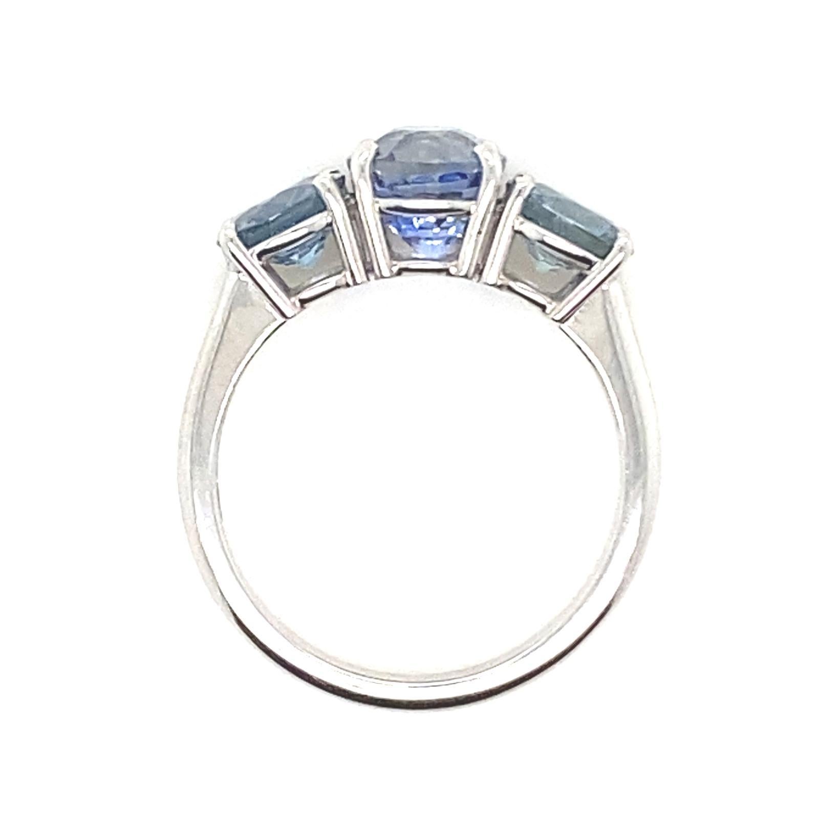 3.88 Carat Sapphire Three Stone Platinum Engagement Ring For Sale 2