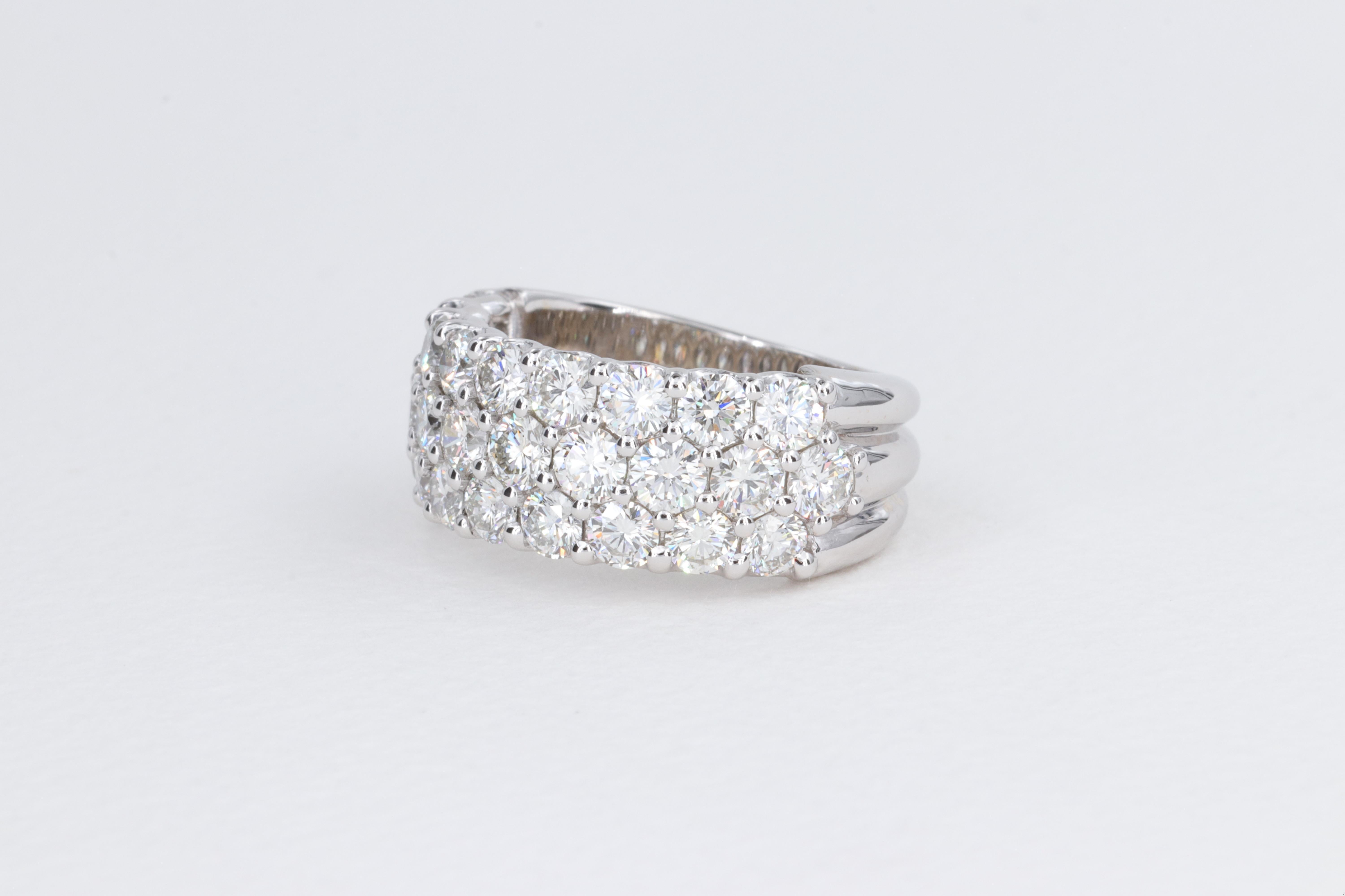 3.88 Carat Three Row Round Brilliant Cut Diamond Band in 18 Karat White Gold For Sale 1