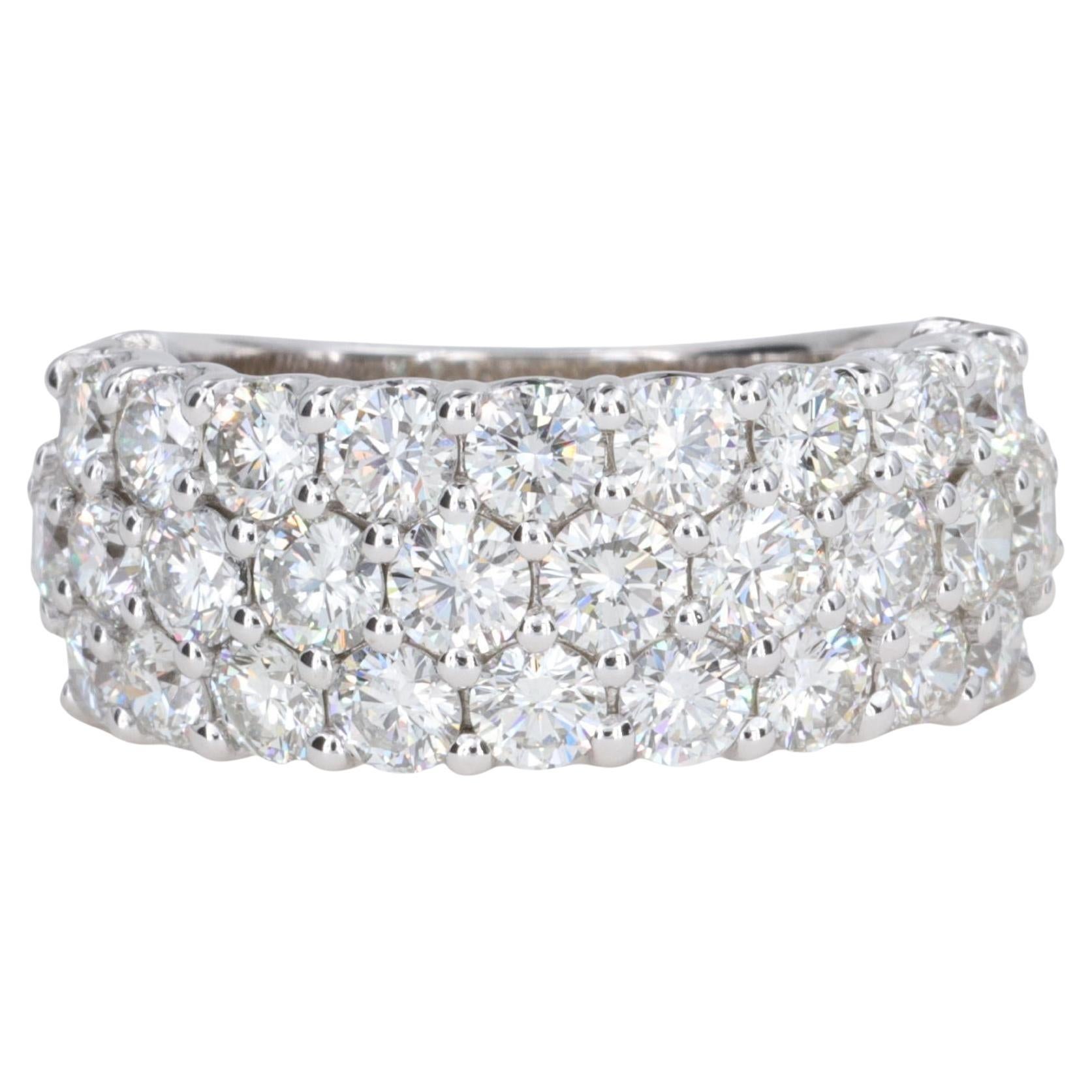 3.88 Carat Three Row Round Brilliant Cut Diamond Band in 18 Karat White Gold For Sale