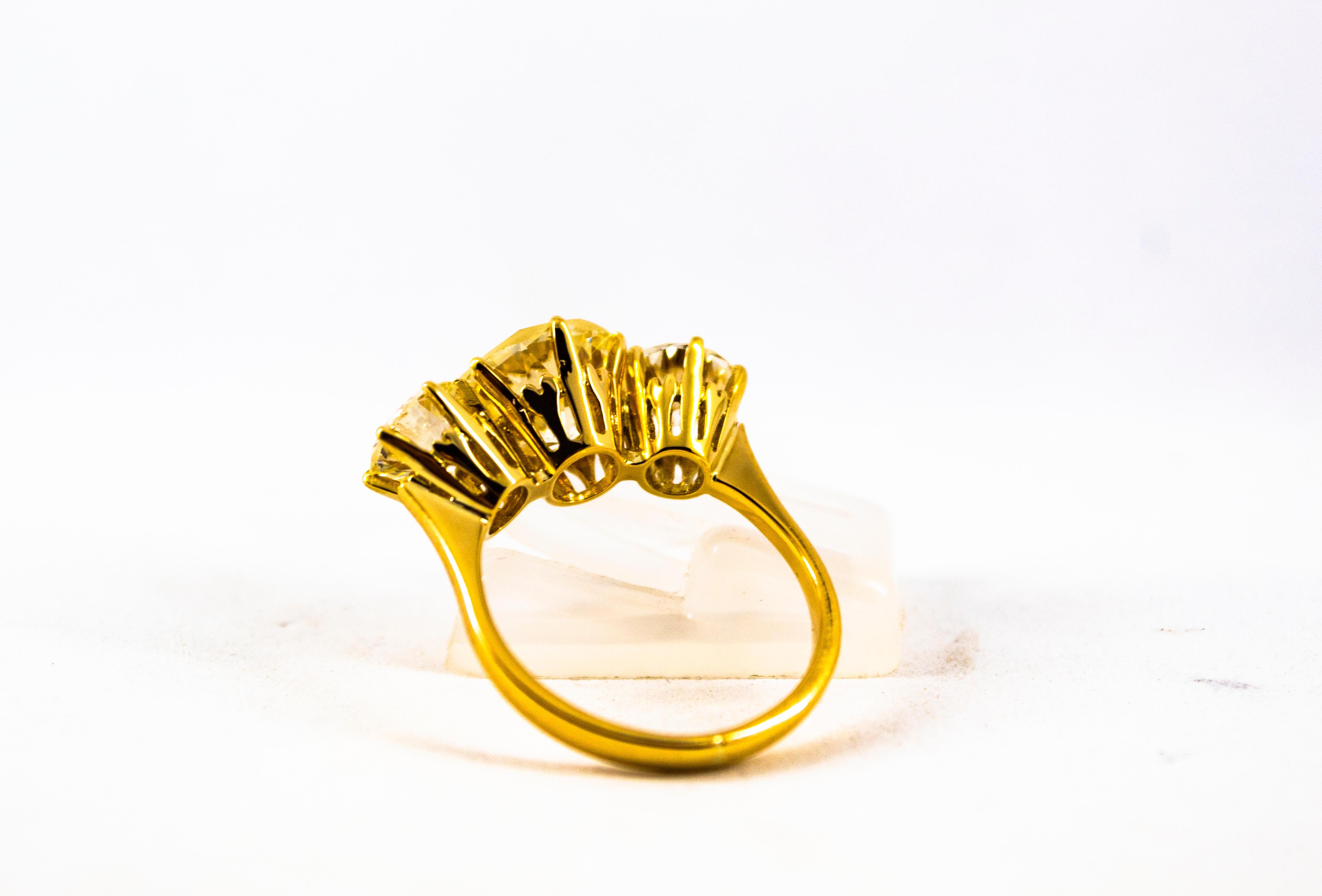 3.88 Carat White Diamond 2.04 Carat White Diamond Yellow Gold Trilogy Ring 9