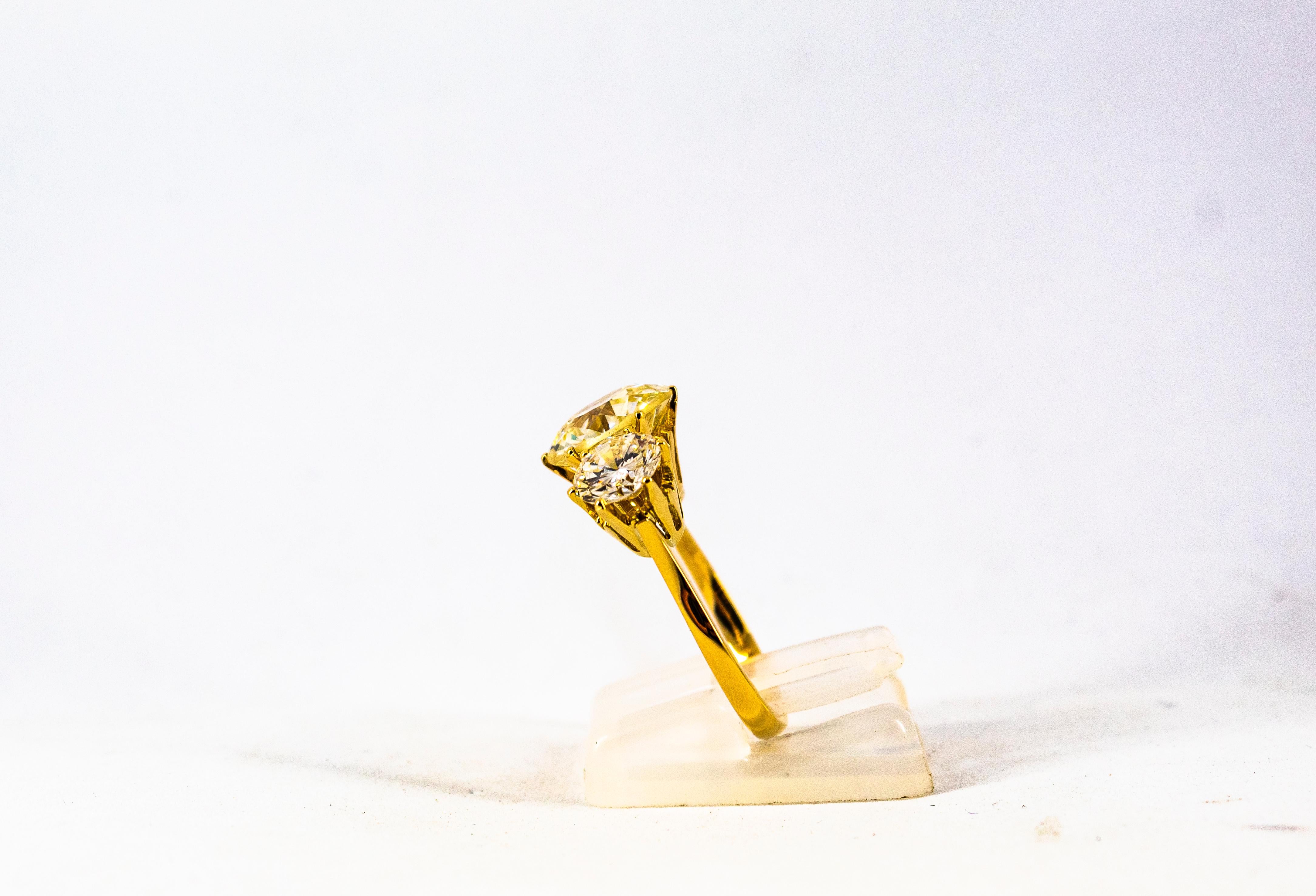 Women's or Men's 3.88 Carat White Diamond 2.04 Carat White Diamond Yellow Gold Trilogy Ring