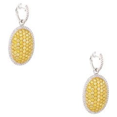 3.88 Carat Yellow Diamond Oval Shaped Earrings 18 Karat in Stock