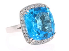 38.82 Carat Blue Topaz Diamond 14 Karat White Gold Cocktail Ring
