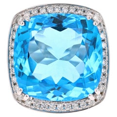 38.82 Carat Blue Topaz Diamond 14 Karat White Gold Cocktail Ring
