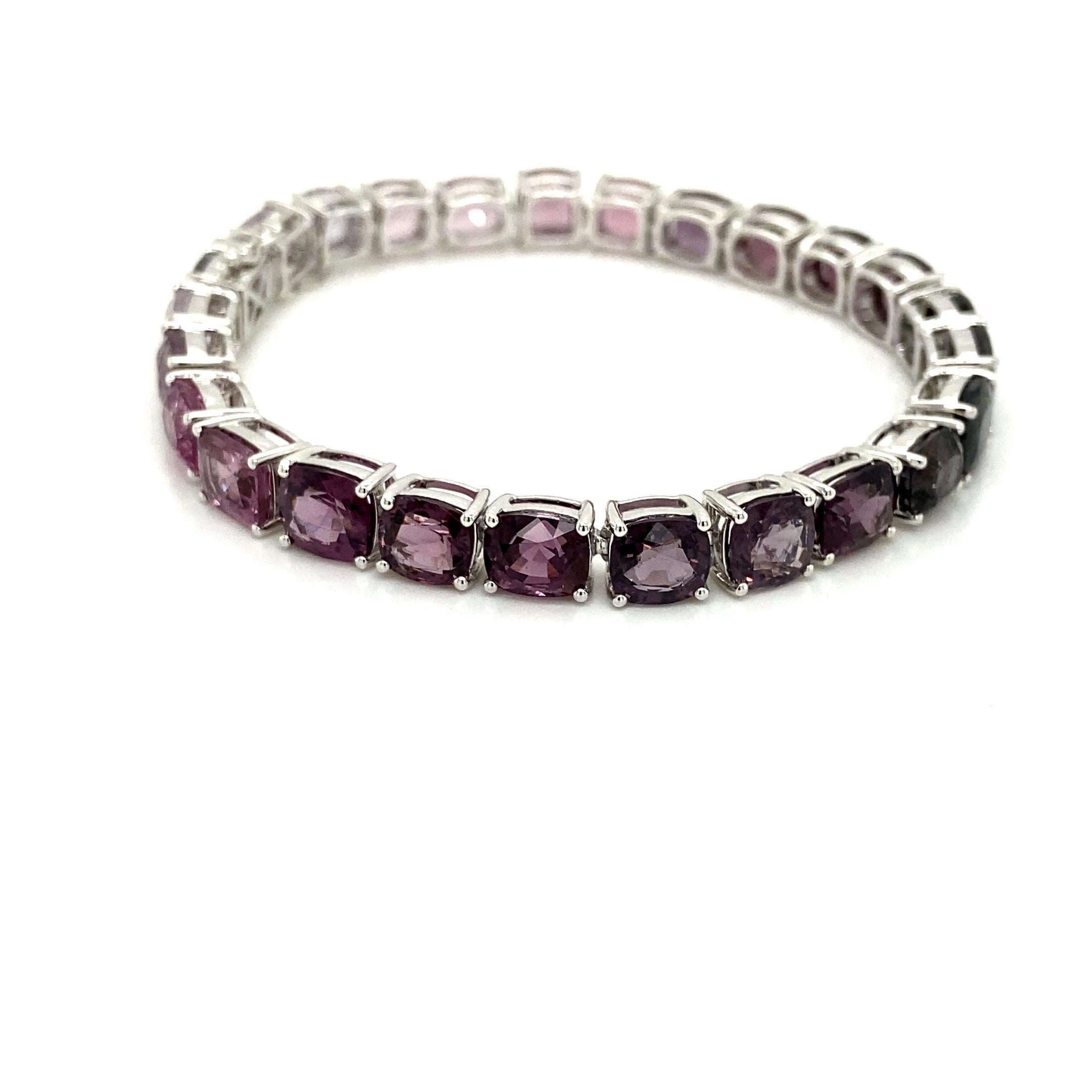 Contemporary 38.84 Carat Unheated Multicolored Burmese Spinels White Gold Bracelet
